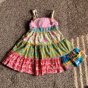 Matilda Jane Girls Good Hart Tiered Hem Knot Strap Sleeveless Patchwork Dress